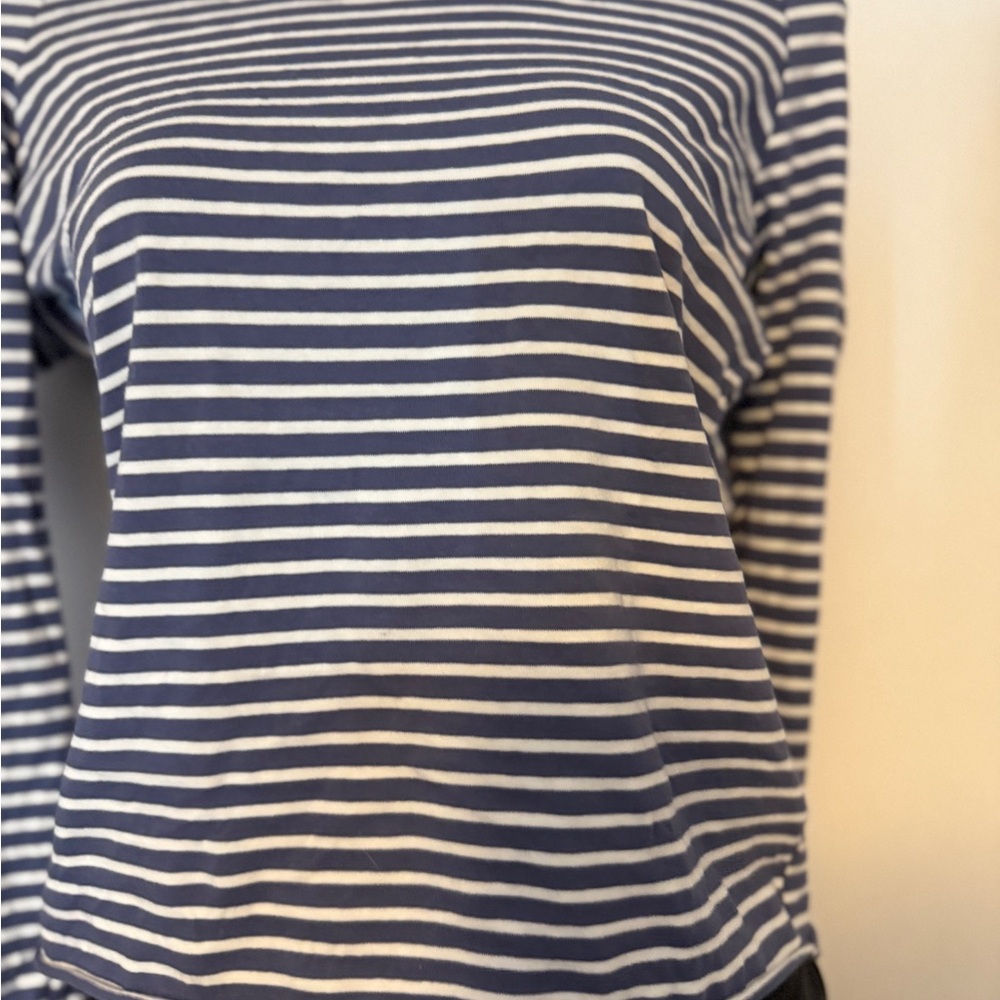 Brandy Melville Navy and White Striped Long Sleeve Top